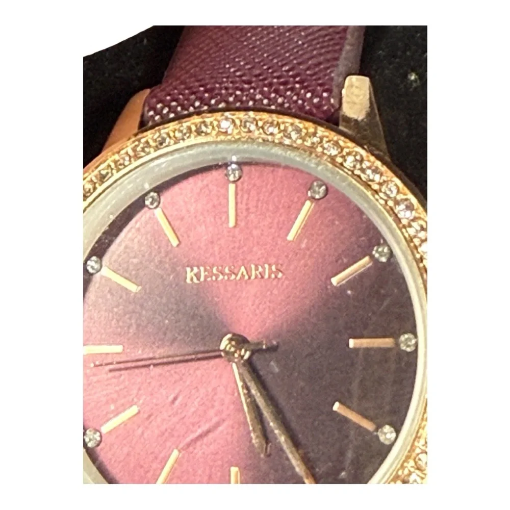 Kessaris Burgundy Rhinestone Watch | New Battery‎ | NWT
